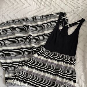 Womens Racerback Black & White Striped Mudd Maxi Dress M Flowy